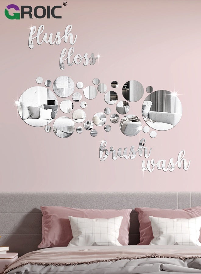GROIC Bathroom Mirror Wall Sticker, Acrylic 3D Decorative Mirrors Stickers, Silver Bathroom Decor for Home Wall Art, Self Adhesive Acrylic Mirror Decor Beautiful Art Words Decor for Home Bedroom - Image 3